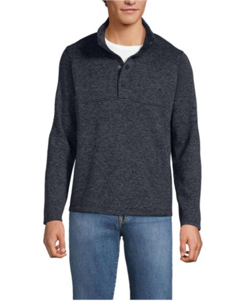 Мужская куртка Lands' End Sweater Fleece Snap Neck Pullover, цвет: Чёрный меланжевый