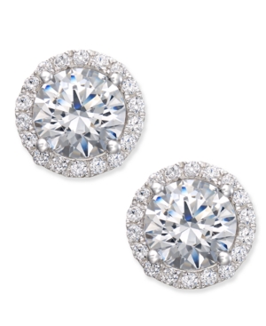 image of Arabella Swarovski Zirconia Halo Stud Earrings in Sterling Silver, Created for Macy-s