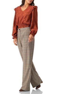 Women's V-Neck Smocked Blouse with Ruffle Sleeves