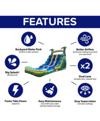 15' Tropical Breeze Commercial Grade Dual Lane Inflatable Water Slide with Pool and Blower Indoor Outdoor Inflatable
