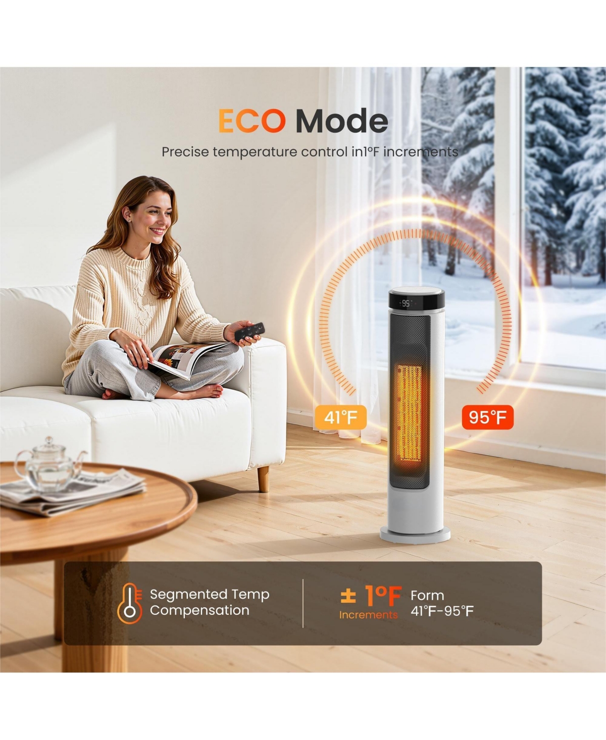 Tower Space Heaters for Indoor, 1500W Heaters with Remote, Ptc Ceramic Electirc Heater for Bedroom, Overheat Protection for Home Office