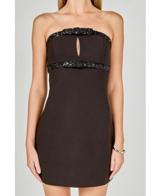 Women's Sequin Trimmed Strapless Mini Dress