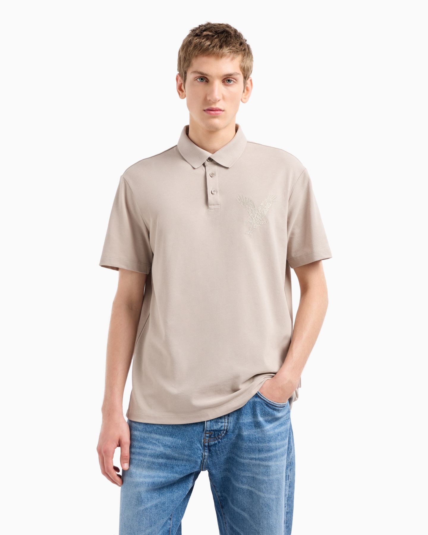 Мужское поло A|X Armani Exchange Short Sleeve Eagle Graphic Polo Shirt, цвет: String — фото 1