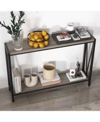 2 Tier Farmhouse Entryway Console Tables w/Storage Shelf, Narrow Console Tables for Entryway Living Room Hall Foyer Furniture