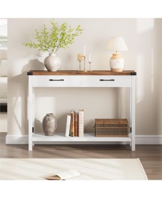 Console Table with 2 Drawers, Farmhouse Sofa Table with Storage Shelf, Accent Wood Entryway Table for Living Room, Hallway