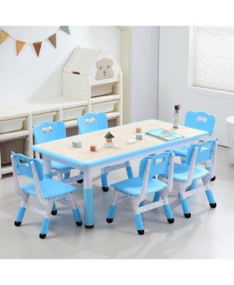 Kids Table and Chairs, Height Adjustable Toddler Table and 6 Chair,Children Activity Table for Daycare, Classroom, Home