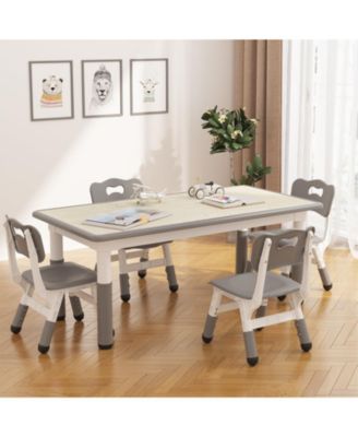 Kids Table and 4 Chairs Set, Height Adjustable Table for 4, Kids Study Table for Home Daycare Preschool for Ages 2-8