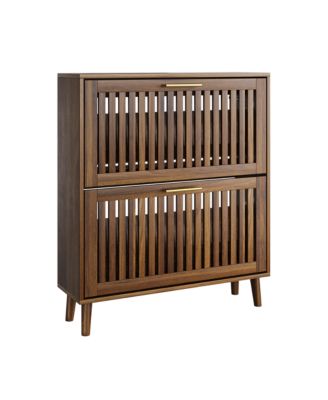 CASAINC Medieval Modern Walnut Shoe Storage Cabinet With 2 Flip Drawers and Fence Design