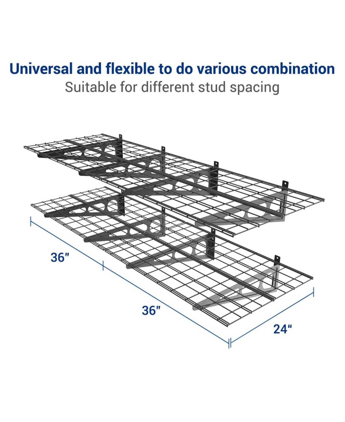 FlexiMounts Wr Series WR26B-e – 24″ D × 36″ W Black Steel Wall Shelves (4-Pack)