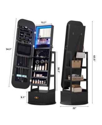 360&deg; Swivel Jewelry Cabinet with RGB Lights and Full-Length Mirror