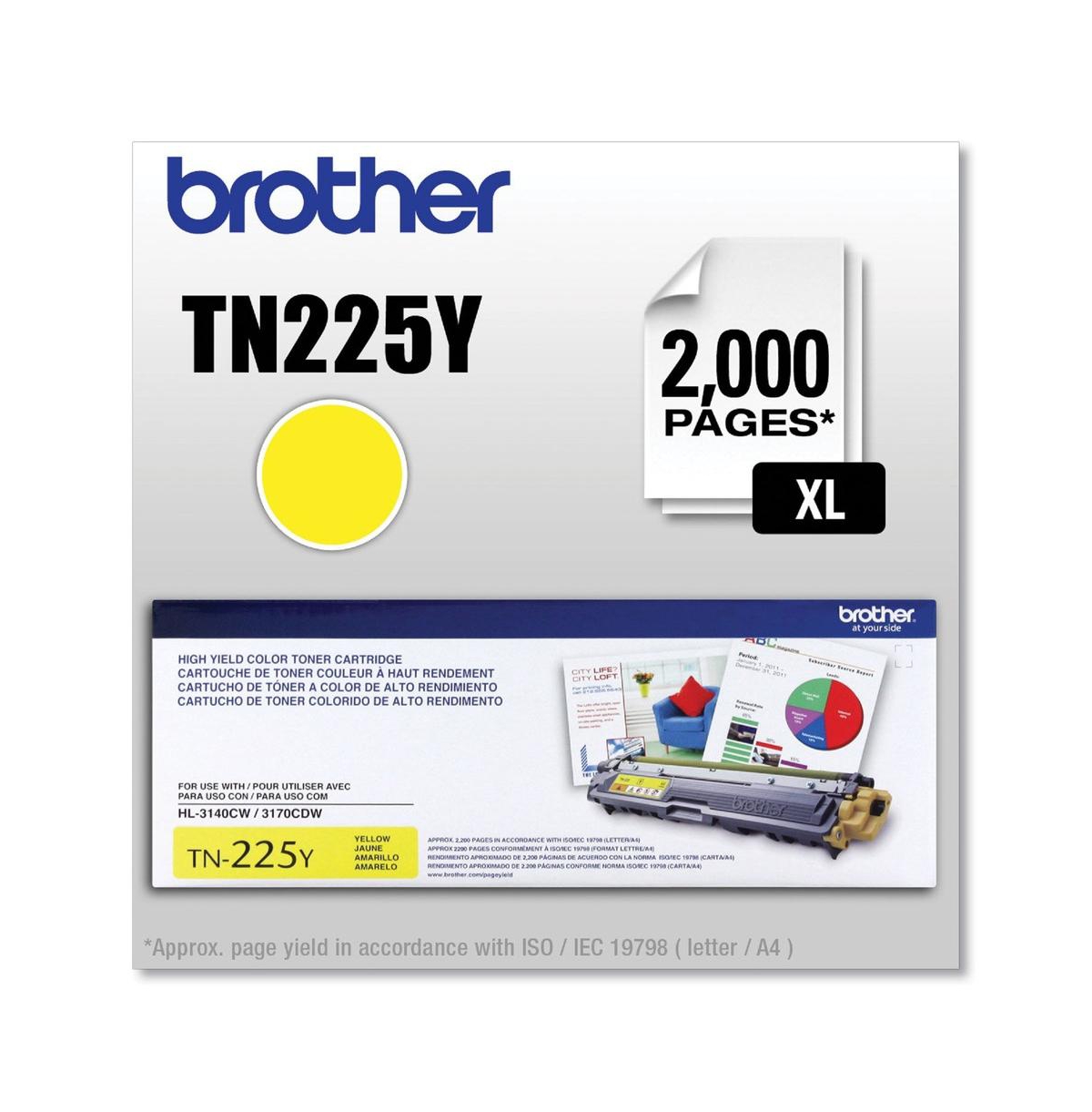 Brother TN225Y 2200 Page-Yield TN225Y High-Yield Toner - Yellow