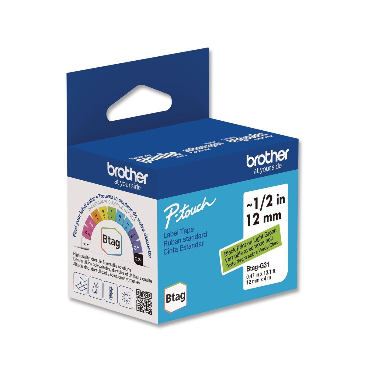 Brother P-Touch BtagG31 0.47 in. x 13.1 ft. Genuine P-Touch BTAG Label Tapes - Black on Light Green