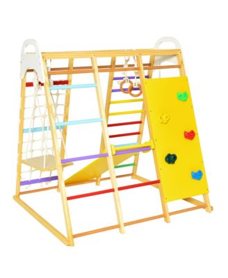 8-in-1 Jungle Gym Playset, Wooden Climber Play Set with Monkey Bars