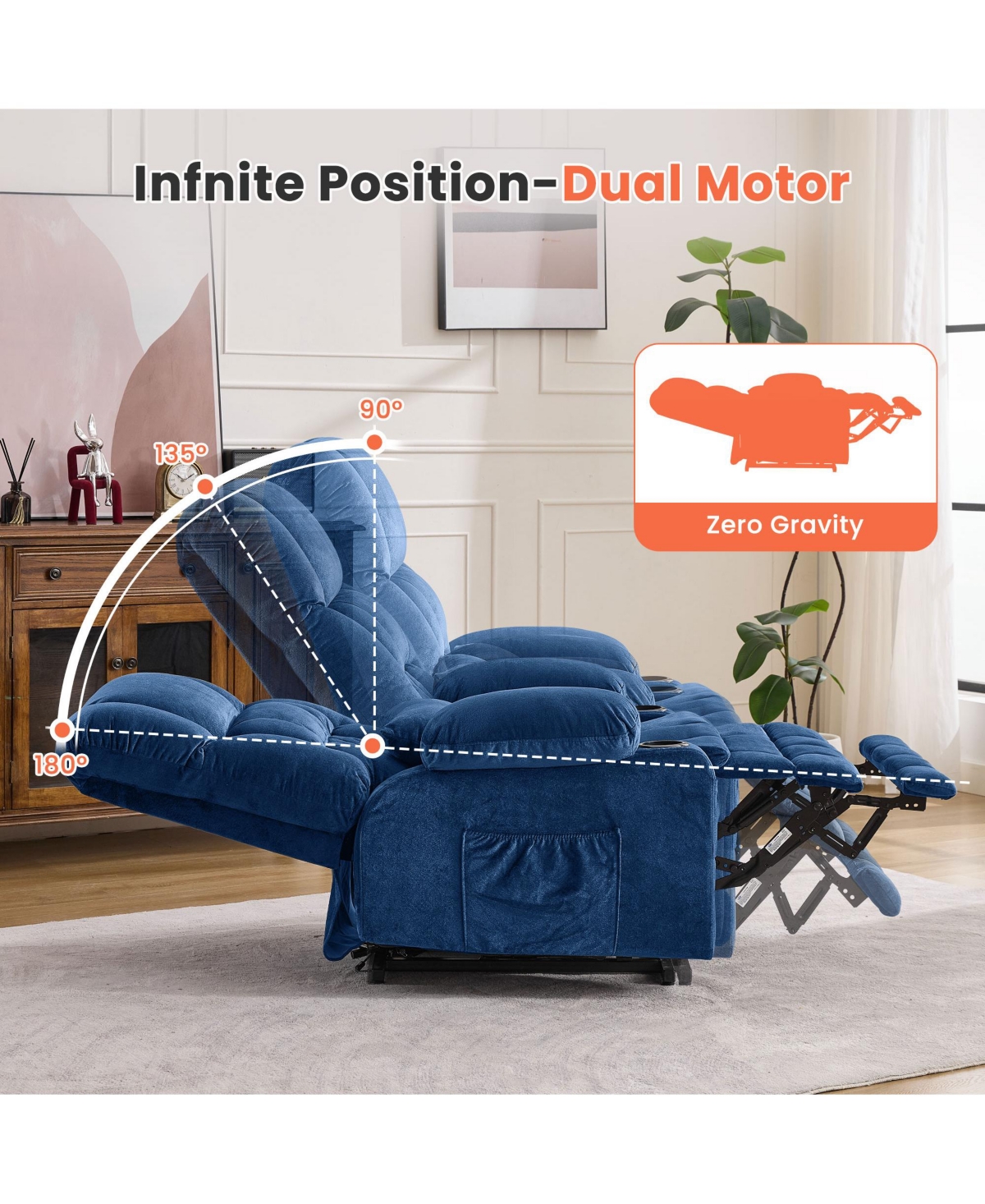 Sumyeg Dual Motor Lift Recliner with Lay Flat Waist Kneading Heat and Cup Holders