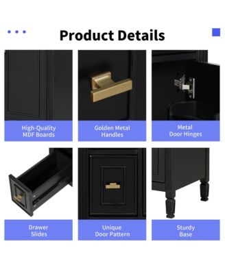 Freestanding Black Bathroom Vanity with Sink Flip Drawer and Adjustable Shelf