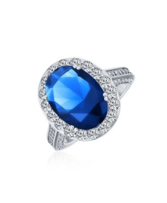 Estate 6CT Oval Halo CZ Cubic Zirconia Promise Cocktail Ring Sterling Silver Pave Side Stones