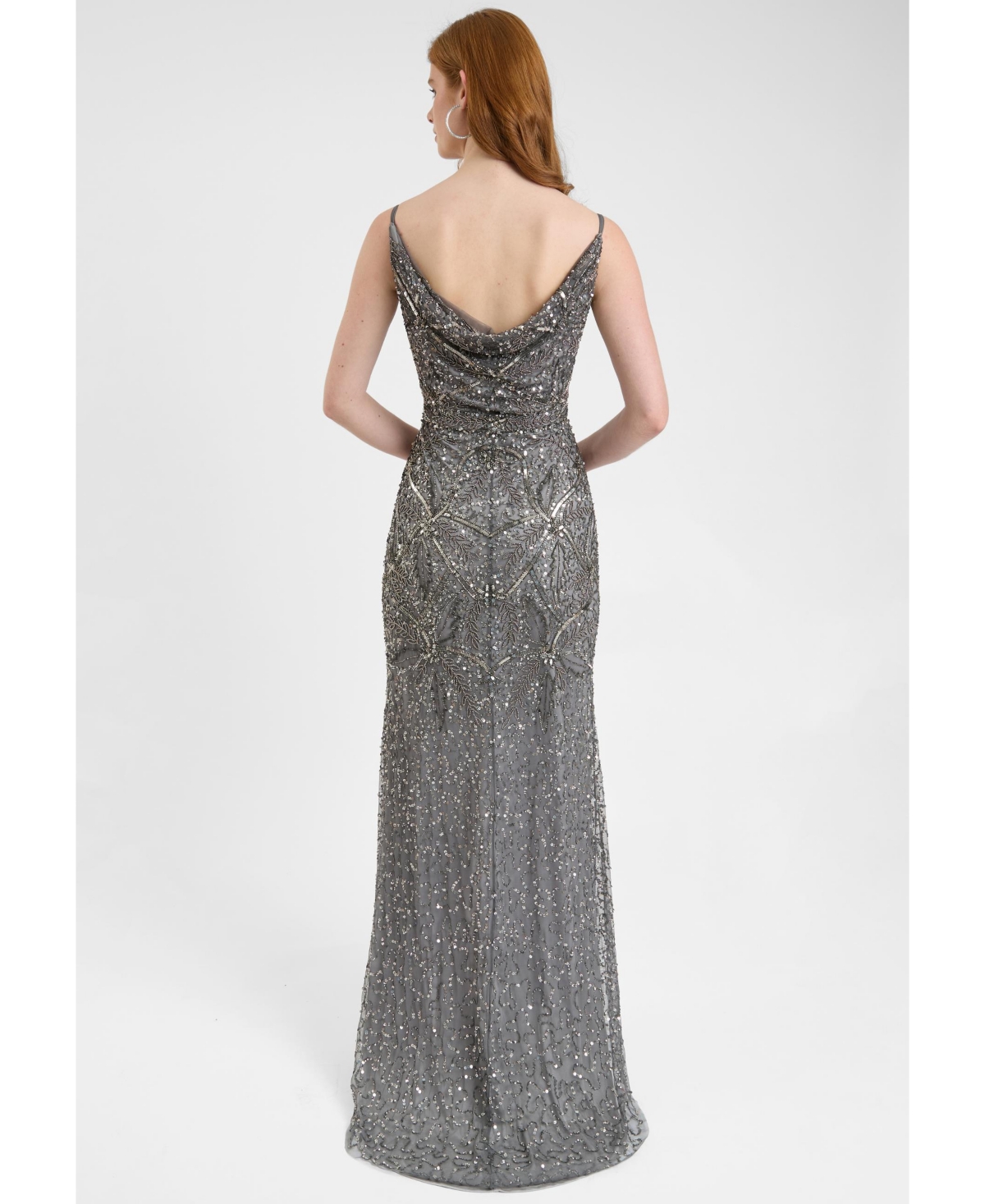 Beauut Women's Embellished Sequin Beaded Maxi Dress With Cowl Neck