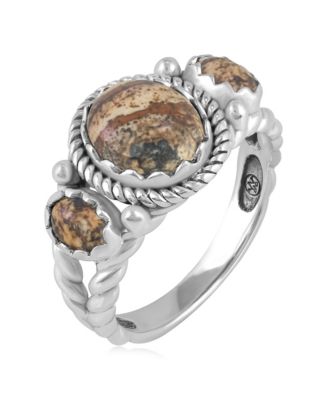 Sterling Silver Picture Jasper 3-Stone Ring, Sizes 5 to 11