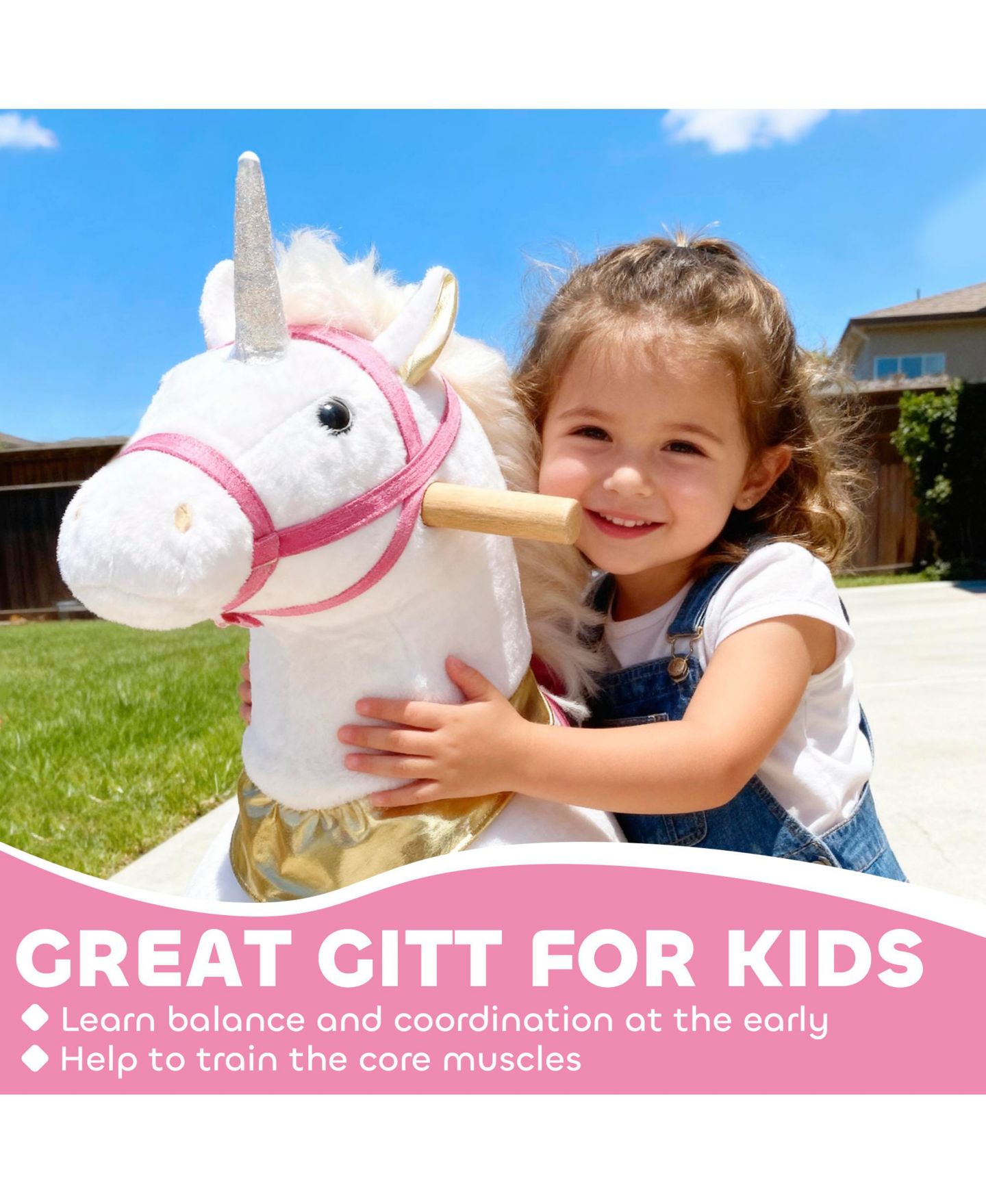 Детская мягкая игрушка Qaba Ride-On Unicorn Plush Rocking Horse, 55 lbs. Capacity, Ages 3-5, цвет: Белый — фото 7