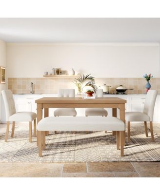 6-Piece Modern Dining Set with Rectangle Kitchen Table 4 Upholstered Chairs and Bench