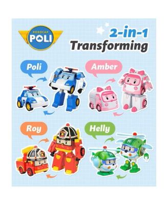 4-Pack 4" Transforming Robot (Poli, Roy, Amber, Helly) Rescue Team Playset | Early Educational & Role-Play Toys Gift for kids