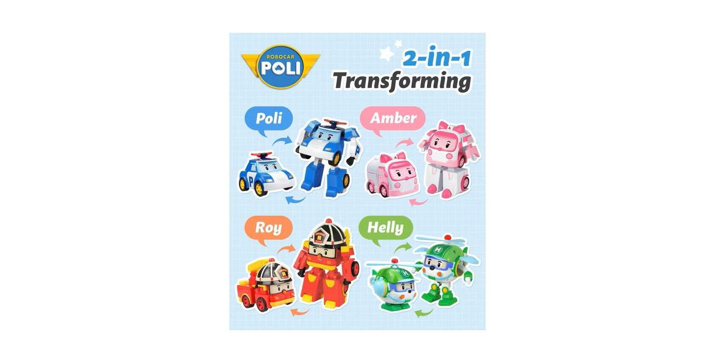 Детские фигурки Robocar Poli 4-Pack 4" Transforming Robot (Poli, Roy, Amber, Helly) Rescue Team Playset Early Educational & Role-Play Toys Gift for kids — фото 8