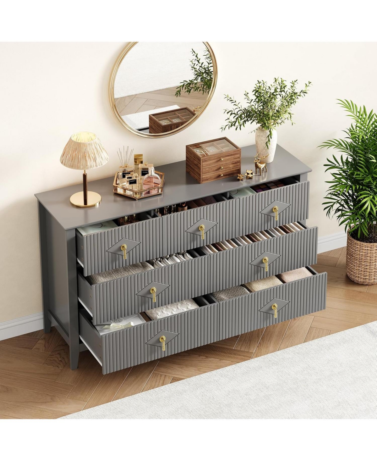 Gaomon Fluted Dresser 54" Wide, 7-Drawer Modern Wood Chest for Bedroom, Stylish Storage Organizer Cabinet