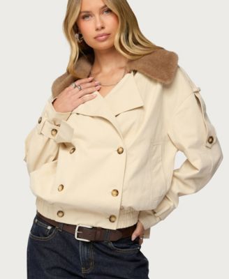 Women's Detachable Faux Fur Trench Coat
