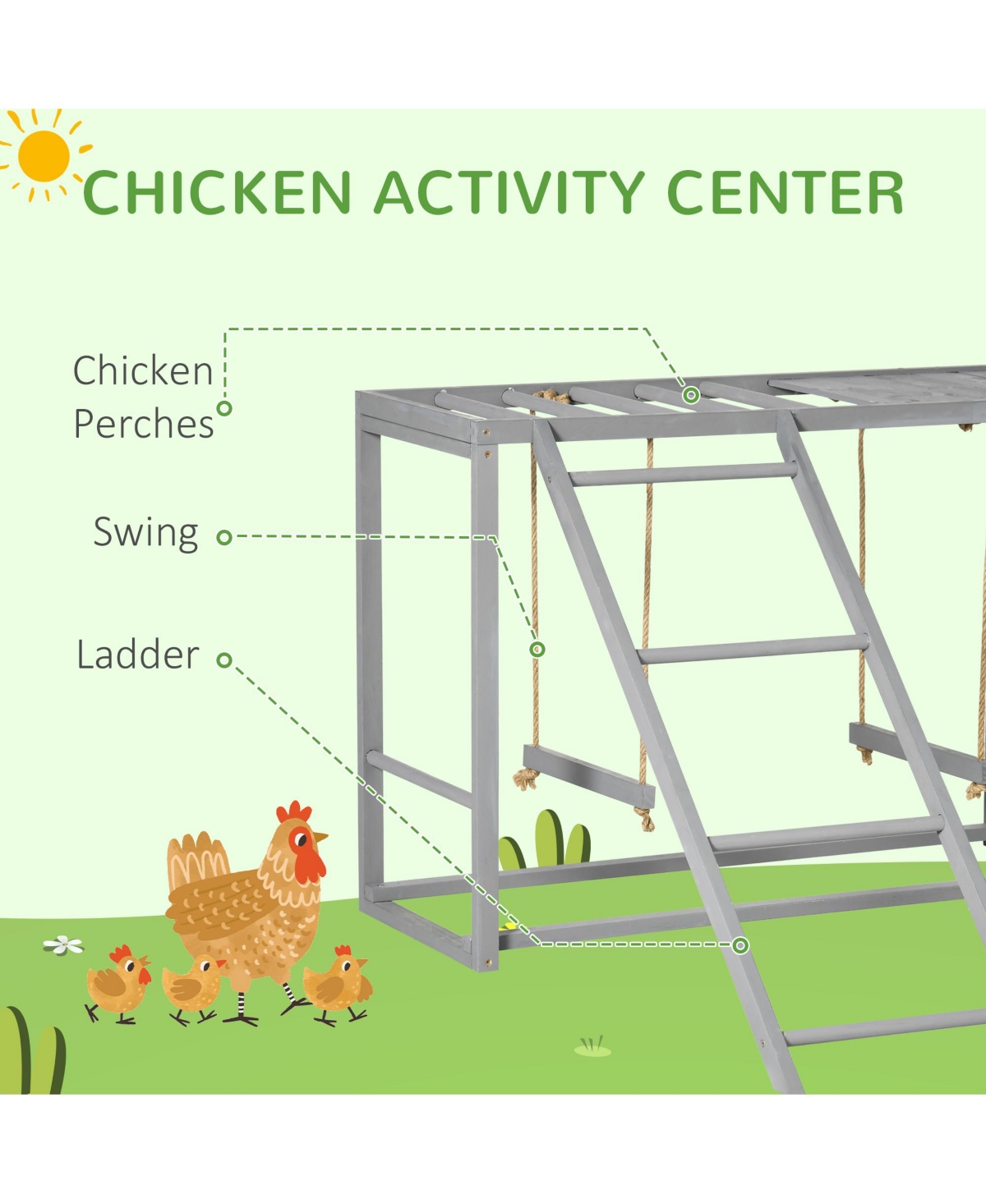 PawHut Wooden Chicken Activity Play w/ Swing Set, Chicken Coop Toy