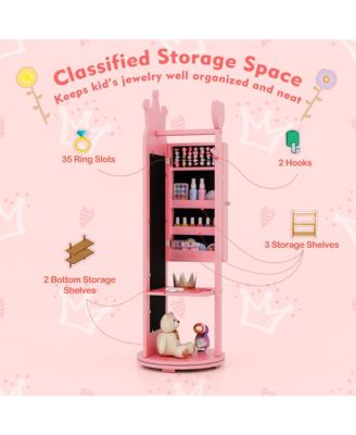 Kids Vanity Set Princess Makeup Dressing Table &Chair Set w/ Coat Rack