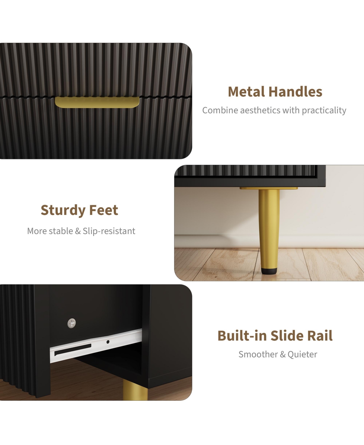 Gaomon Fluted Dresser for Bedroom,Wooden Chest of Drawers with Metal Handle & Feet