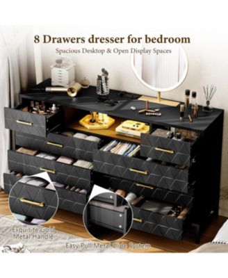 8 Drawer Wood Dresser for Bedroom, Wooden Dresser with LED Light