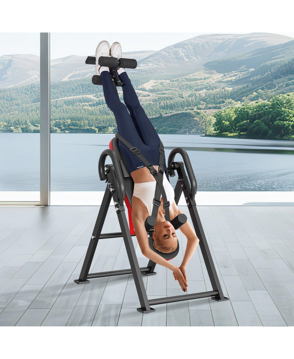 Mecale Inversion Table, Heavy-Duty Back Stretcher with 300 lb Capacity, Adjustable Belt, Ankle Lock and Headrest for Strength Training