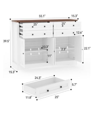 Modern Farmhouse Buffet Cabinet with Storage, Wood Large Sideboard Storage Cabinet with 4 Doors & 4 Drawers Coffee Bar.