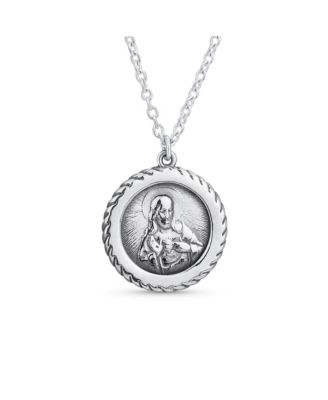 Classic Set of 2 Jesus Medallion and Crucifix Cross Pendant Necklace Sterling Silver with 18 Inch Chain