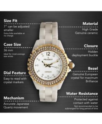 Women's 36mm White Ceramic Watch with Gold Crystal Bezel