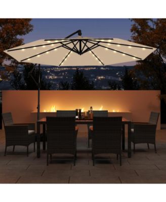 Offset Patio Umbrella with Base and 32 LED Lights