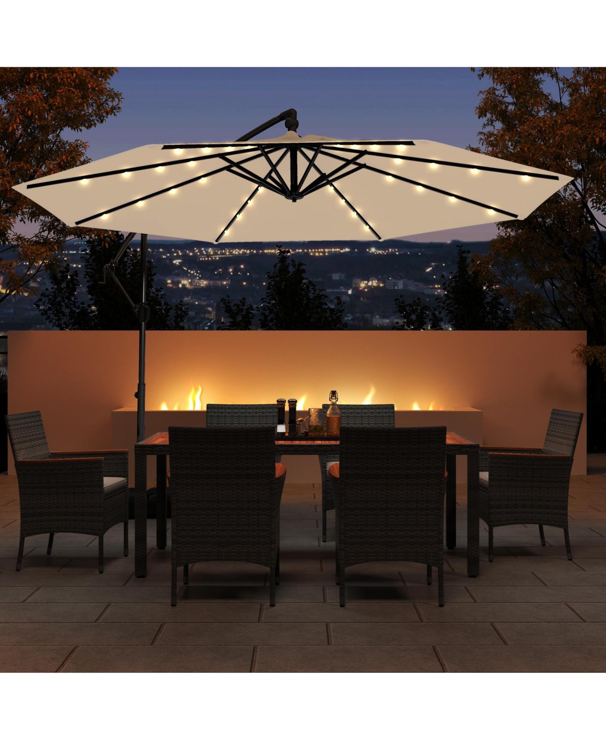 Slickblue-Solar Offset Patio Umbrella with Base and 32 Led Lights