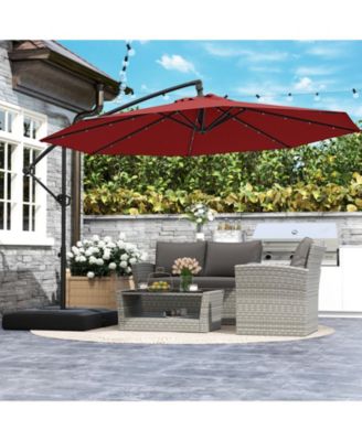 Offset Patio Umbrella with Base and 32 LED Lights