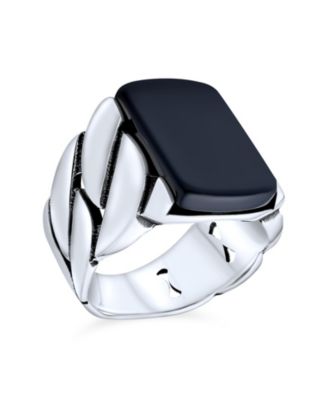Black Onyx Signet Statement Ring Braided Cable Wide Link Band Sterling Silver