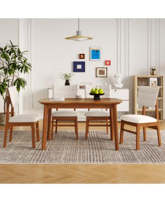 Farmhouse Dining Set for 4 with Wood Table and 4 Upholstered Chairs