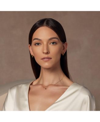 18k Gold Plated Sterling Silver Emerald Rectangle Necklace & Huggies Set Holiday Gift Guide