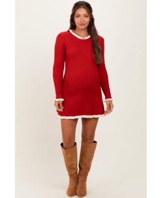 Maternity Black Ribbed Knit Contrast Ruffle Trim Mini Dress