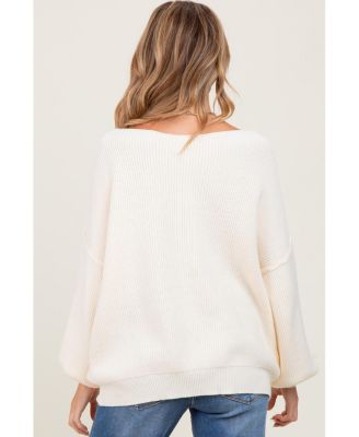 Maternity Cream Balloon Sleeve Boat Neck Knit Sweater