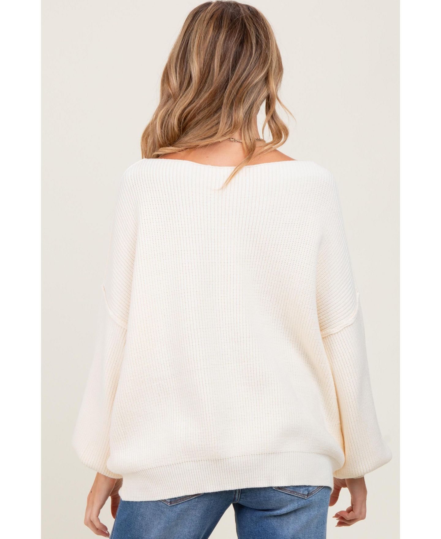 Женский свитер Pinkblush Cream Balloon Sleeve Boat Neck Knit, цвет: Кремовый — фото 5