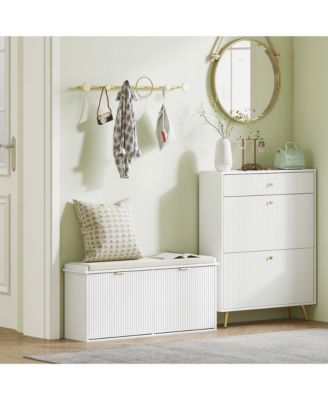 Modern Shoe Rack with Drawer and Cushioned Seat for Hallway