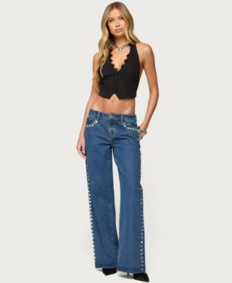 Women's Iridescent Button Low Rise Baggy Jeans