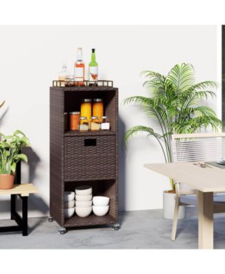 Outdoor Storage Cabinet with Storage Shelves Drawer and Rolling Wheels for Porch