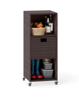 Outdoor Storage Cabinet with Storage Shelves Drawer and Rolling Wheels for Porch
