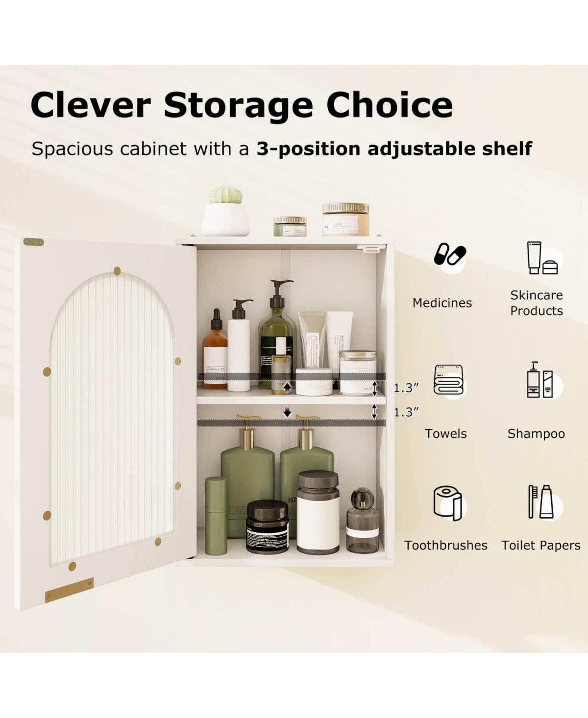 Costway Bathroom Wall Cabinet Medicine Cabinet with Tempered Glass Door & Adjustable Shelf